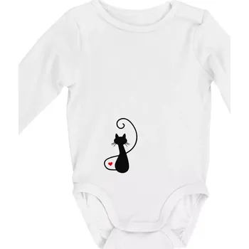 Zamilovaná kočka zpředu - Body kojenecké s dlouhým rukávem - Dlouhý r. do 3 měs ( Bílá )