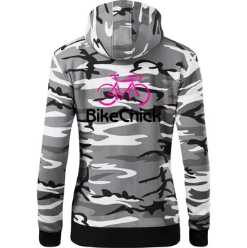 Dámská mikina Bike Chick - Dámská mikina trendy zipper s kapucí - S ( Šedý maskáč )