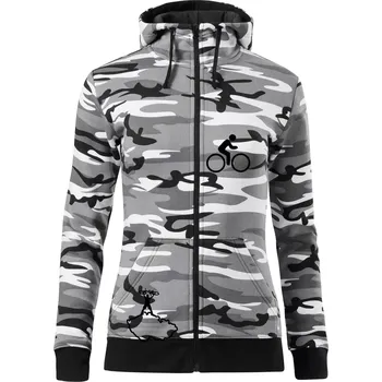Dámská mikina Mapa ČR + kolo na prsu - Dámská mikina trendy zipper s kapucí - 2XL ( Šedý maskáč )