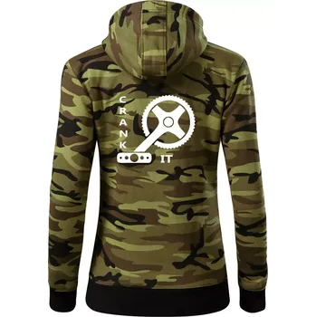 Dámská mikina Crank it - Dámská mikina trendy zipper s kapucí - L ( Zelený maskáč )