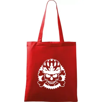 Nákupní taška Lebka cyklisty - helma - Taška bavlněná - 42 x 38 cm ( Červená )