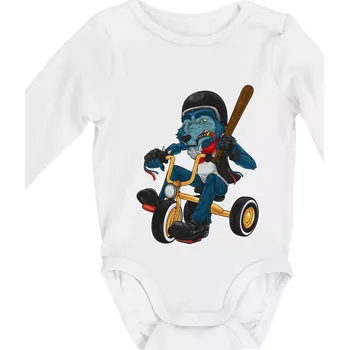 Vlk na tříkolce - Body kojenecké s dlouhým rukávem - Dlouhý r. 3-6 měs ( Bílá )