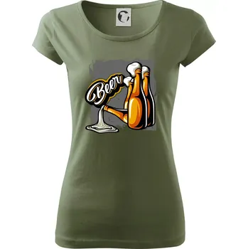 Dámské tričko Beer lahve - Dámské triko Pure - S ( Khaki )