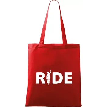 Ride - nápis s cyklistou - Taška bavlněná - 42 x 38 cm ( Červená )