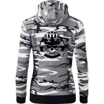 Dámská mikina Lebka cyklisty - helma - Dámská mikina trendy zipper s kapucí - XL ( Šedý maskáč )