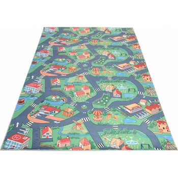 Koberec KOBEREC Dětský PRINTED 200x300 Tištěný Barevný Vesnice Ulice Silnice Farma