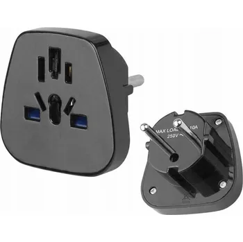 Elektrická zásuvka Univerzální černý adaptér, zástrčka PL / zásuvka univerzální AC ( PL )