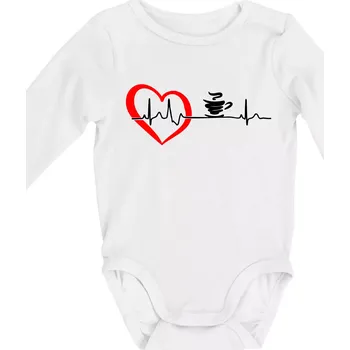 Moje srdce bije pro kávu - Body kojenecké s dlouhým rukávem - Dlouhý r. 3-6 měs ( Bílá )