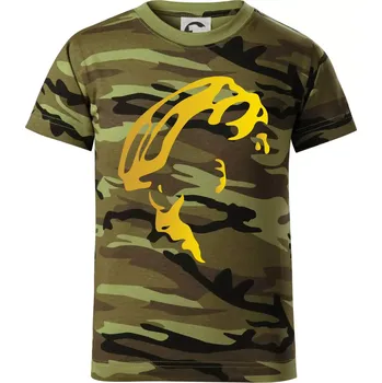 Chlapecké oblečení Hlava cyklista zlatá - Dětské maskáčové triko - 122 cm/6 let ( Zelený maskáč )