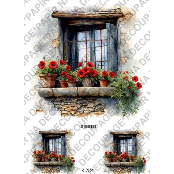 Umělecký papír Rýžový a soft papír na decoupage - Okno s vlčím mákem - KB03951 Materiál: Soft, Rozměr: A4