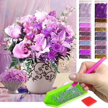 Obraz Diamantová výšivka Diamond painting Velký mozaikový obraz 5D + květinové doplňky