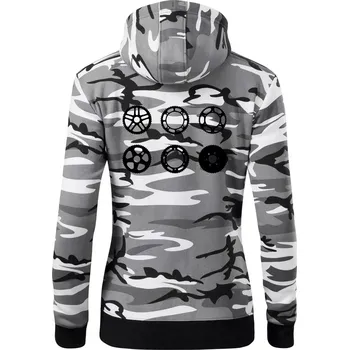 Dámská mikina Cyklo Převodníky - Dámská mikina trendy zipper s kapucí - 2XL ( Šedý maskáč )
