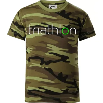Chlapecké oblečení Triathlon nápis - Dětské maskáčové triko - 134 cm/8 let ( Zelený maskáč )