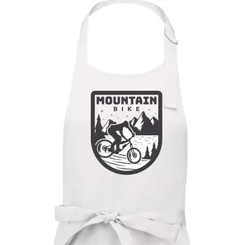 Kuchyňská zástěra MTB mountain bike logo prsa zaoblené - Pánská zástěra na vaření - Univerzální velikost ( Bílá )