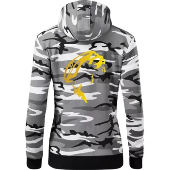 Dámská mikina Hlava cyklista zlatá - Dámská mikina trendy zipper s kapucí - XL ( Šedý maskáč )