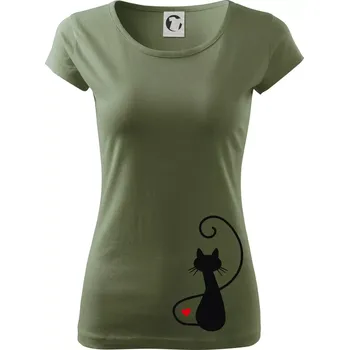 Dámské tričko Zamilovaná kočka zpředu - Dámské triko Pure - M ( Khaki )