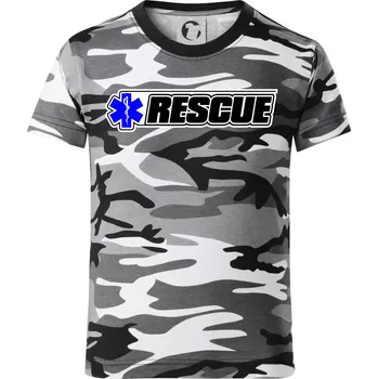 Záchranář rescue kříž modrý - Dětské maskáčové triko - 122 cm/6 let ( Šedý maskáč )