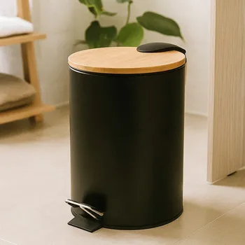 Odpadkový koš NUXIO Odpadkový koš do koupelny s bambusem ZETRU, 3 l, černý