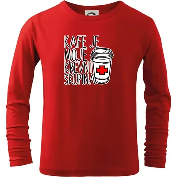 Chlapecké tričko Kafe je moje krevní skupina - Triko dětské Long Sleeve - 134 cm/8 let ( Červená )