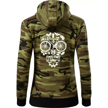 Dámská mikina Bike lebka - Dámská mikina trendy zipper s kapucí - XS ( Zelený maskáč )