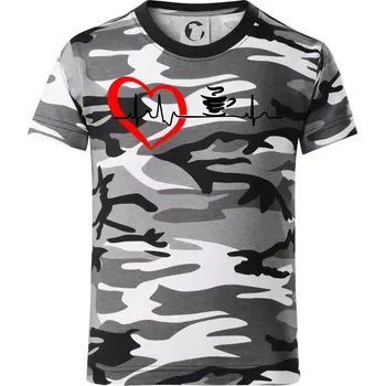 Chlapecké tričko Moje srdce bije pro kávu - Dětské maskáčové triko - 146 cm/10 let ( Šedý maskáč )