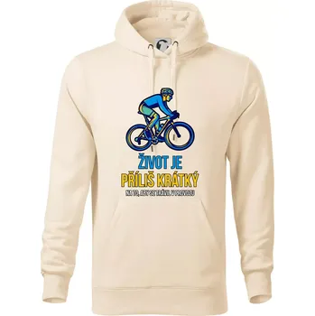 Pánská mikina Život je příliš krátký, aby se trávil v provozu - Mikina pánská Cape s kapucí - S ( Mandlová )