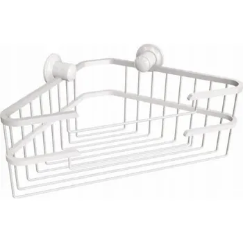 Drátěná police Rohový koupelnový košík NAROŻNY do sprchy závěsný kovový bílý na kosmetiku