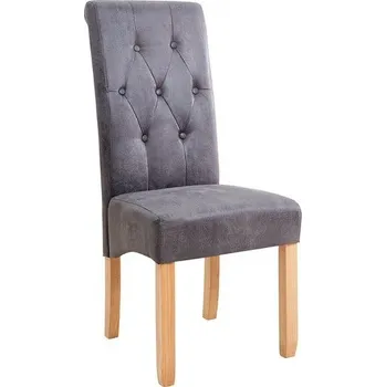 Koloniální šedá čalouněná jídelní židle Valentino z eko kůže s diamantovým prošíváním a dřevěnými nožičkami 110 cm