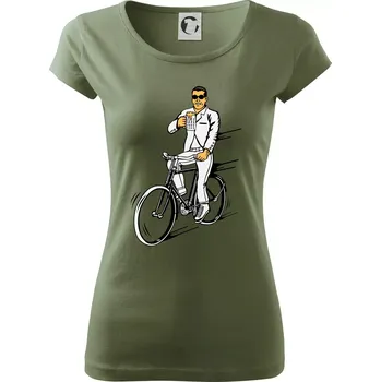 Dámské tričko Gentleman na kole s pivem - Dámské triko Pure - S ( Khaki )