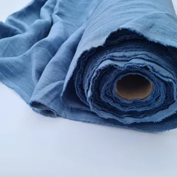 Lněná látka praná modrá