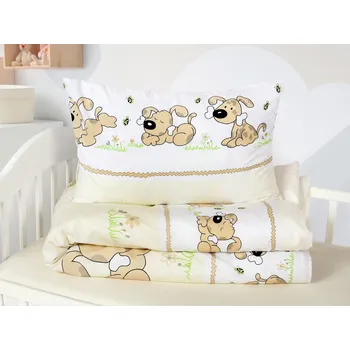 Povlečení Škodák Dětské bavlněné povlečení - pes s kostí - do postýlky 90 x 120, 40 x 60 cm zipový uzávěr