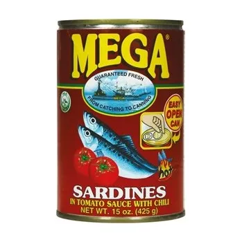 konzervovaná ryba MEGA sardinky v tomatové omáčce s chilli 425g