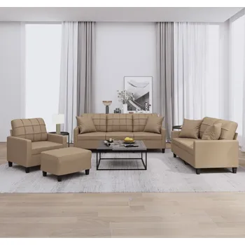 Sedací souprava vidaXL 4dílná sedací souprava s polštáři umělá kůže [3201356] Barva: cappuccino