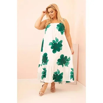 Dámské šaty Dámské šaty na ramínka s volánem a květinovým potiskem zelená UNI