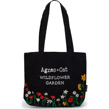 Kabelka Agnes+Cat Agnes+ Cat Wildflower garden bavlněná taška s výšivkou černá
