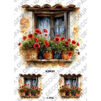 Výtvarný papír Rýžový a soft papír na decoupage - Okno s vlčím mákem - KB03952 Materiál: Rýžový papír, Rozměr: A4