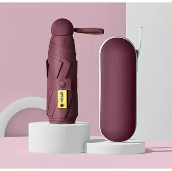 Malý skládací deštník S UV Ochranou a pouzdrem - TMAVĚ ČERVENÝ (Značka: MEIQI)