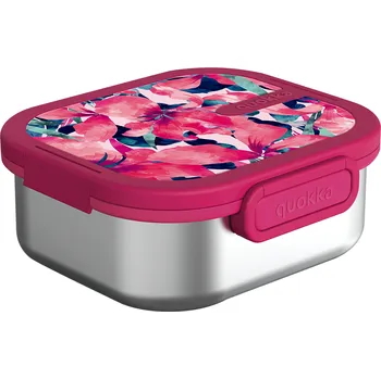 Jídlonosič Quokka Nerezový Lunch box, 1l, Quokka, pink bloom