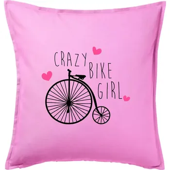 Polštář Crazy bike girl - Polštář 50x50 - 50x50 - Včetně výplně ( Růžová )