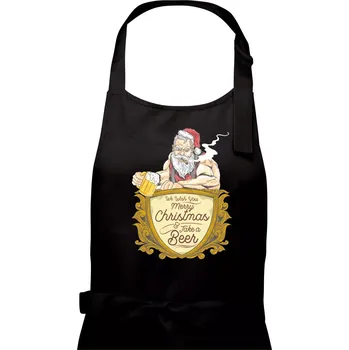 Kuchyňská zástěra Drsnej santa - Dámská zástěra na vaření - Univerzální velikost ( Černá )