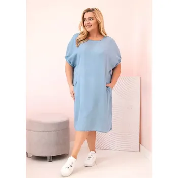 Dámské šaty Dámské šaty Plus Size z lyocellu s řasením a kapsami světle džínové UNI