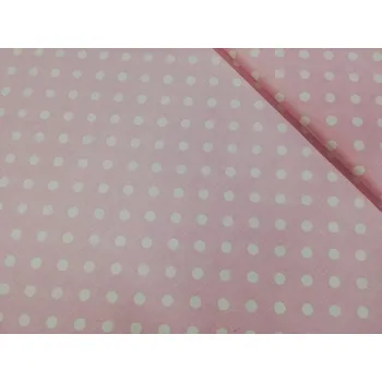 Bavlněná česká látka šíře 160cm - bílý puntík 12mm na sv. růžové (50cm)