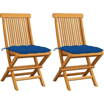 OMAXI Zahradní židle s modrými poduškami 2 ks masivní teak 264096