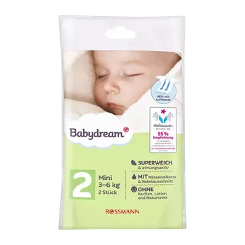 Plena Babydream Jednorázové plenky Premium Mini 3 - 6 kg, vel. 2 2 ks 2 ks