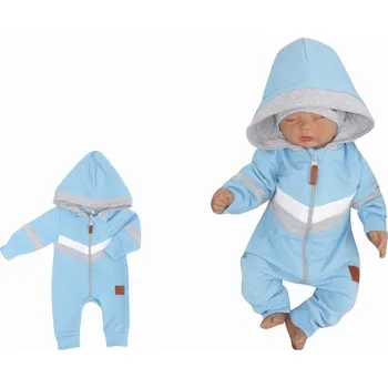 Z&Z Bavlněný kojenecký overal na zip s pruhy SPORT - modrý, vel. 86, Velikost koj. oblečení 86 (12-18m)