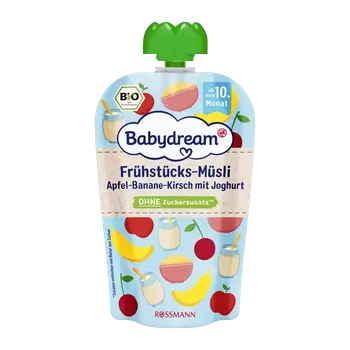 Babydream BIO ovocný příkrm jablko, banán, třešeň a jogurt s müsli 100 g