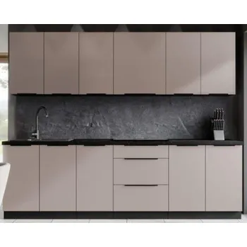 Kuchyňská linka Kuchyňská linka Arona, sestava E-2, 260 cm, kašmír / černá matná