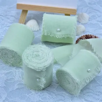 Stuha VIXDA 4 role roztřepené šifonové hedvábné stuhy v prašné modré barvě cca 4.5cm x 5.5m