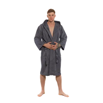 Pánský župan Pánský bavlněný župan s kapucí, Tmavě šedá M