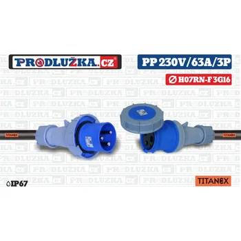 Prodlužovací kabel Prodlužka.cz Prodlužovací přívod Titanex 230V/63A/3p/3G16/IP67 M: Délka 10 m